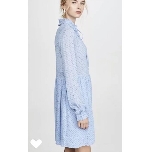 Ganni Blue Floral High Neck Mini Dress - Picture 3 of 15